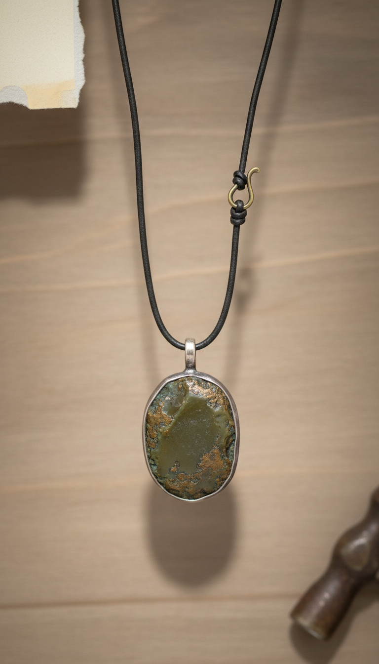 Patina Olive Gemstone Pendant Necklace