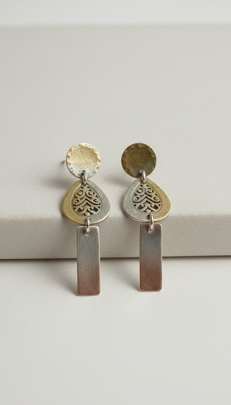Artisan Mixed-Metal Drop Earrings
