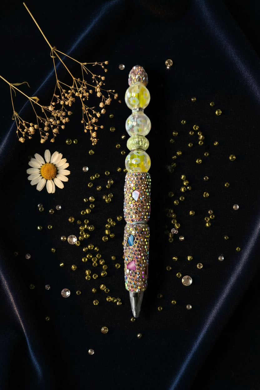 Citrine Garden Glam Beaded Pen on Background