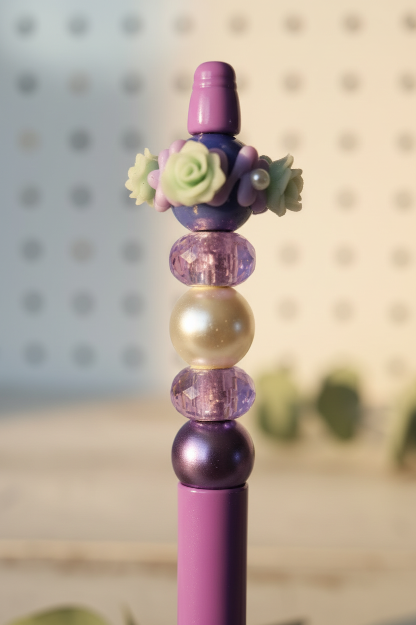 Close-up of Purple Passion Beaded Pen Top
