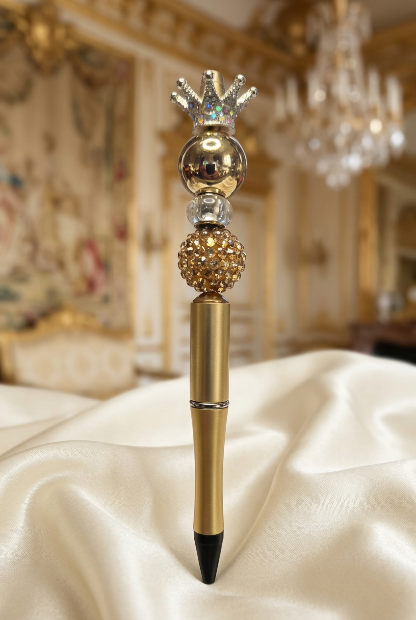 Crown beaded pen in an ivory-and-gold palace setting