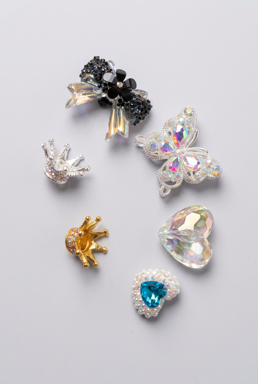 Decorative charms on soft light grey