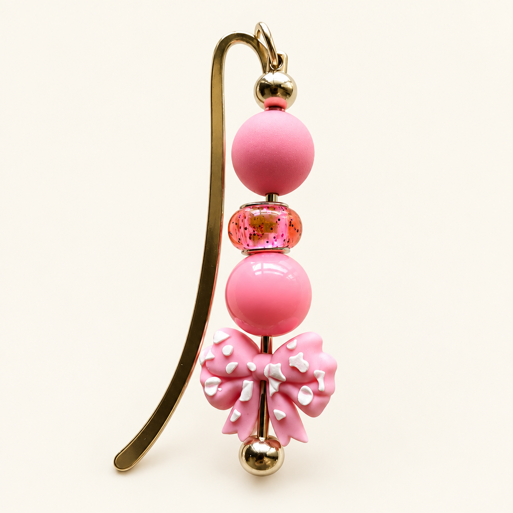 Beaded Pink Bow Bookmark