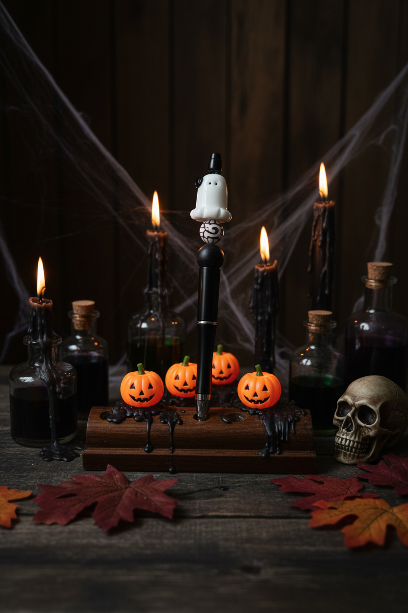Ghost Beaded Pen - Spooky Desk Scene