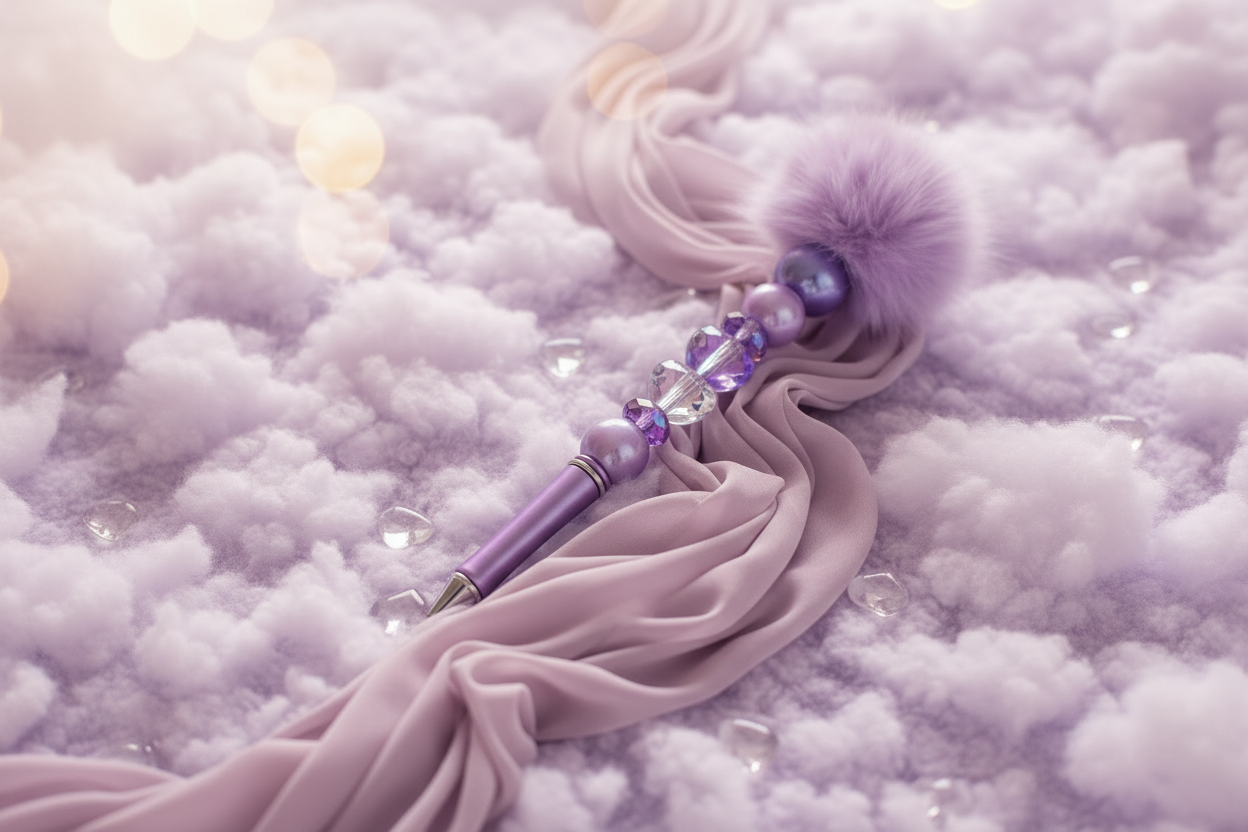 Purple Pom-Pom Pen on Lavender Background