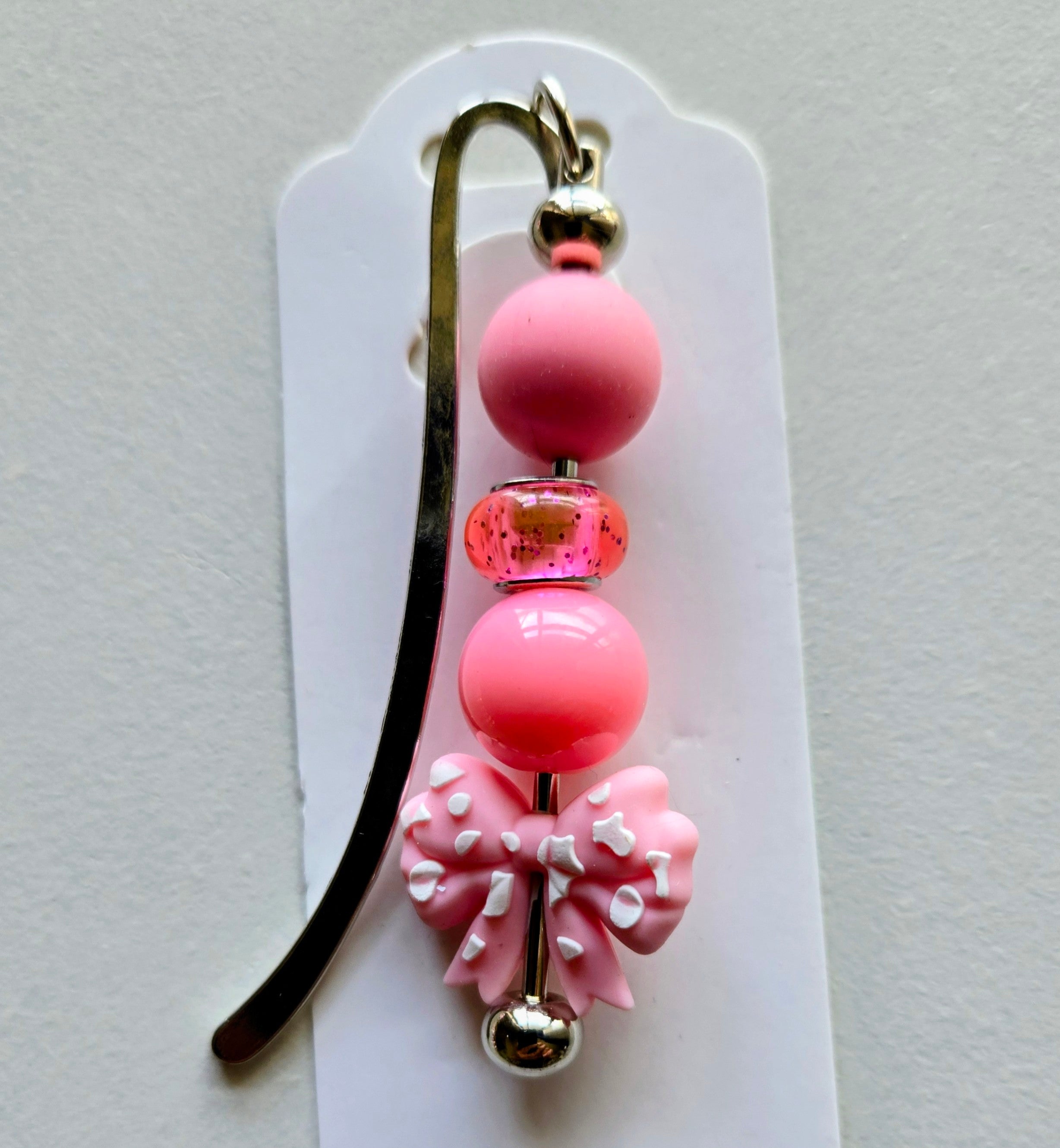 Beaded Pink Bow Bookmark