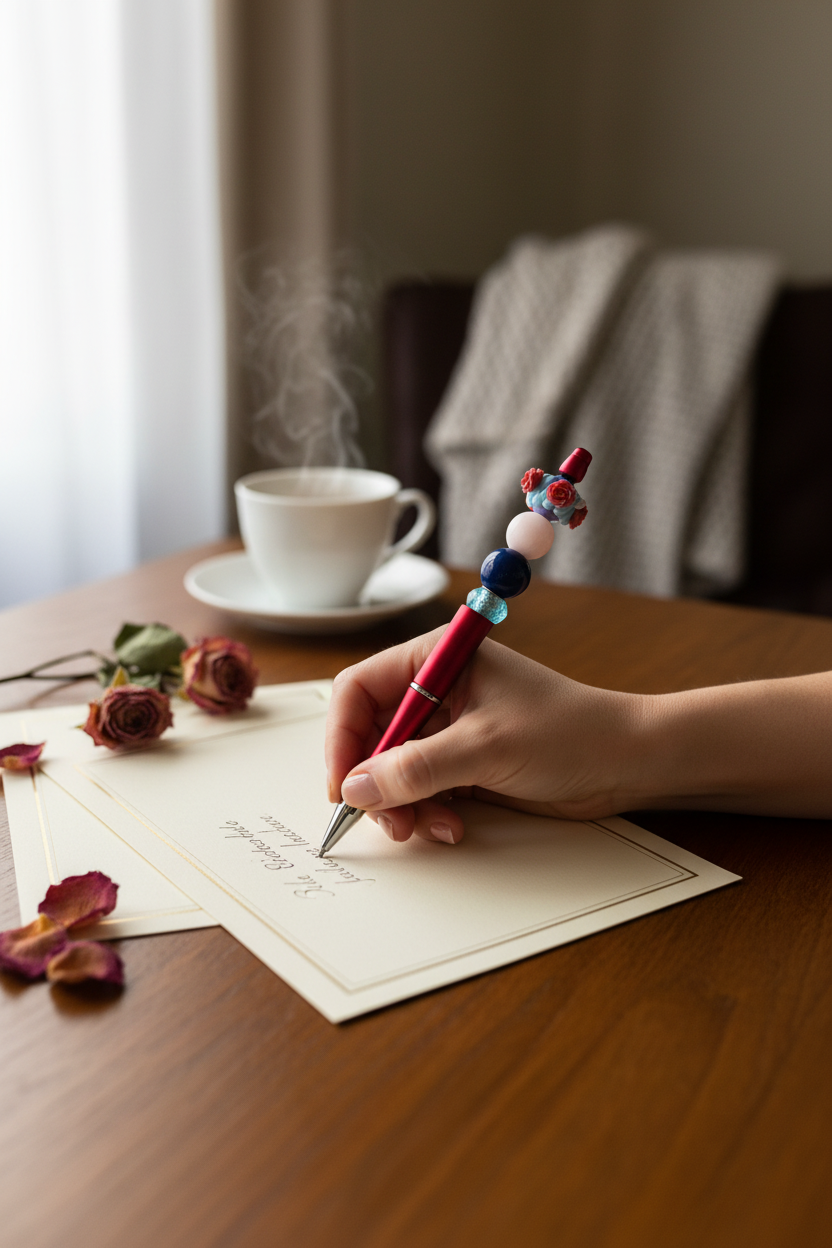 Roses Beaded Pen - Writing a Note