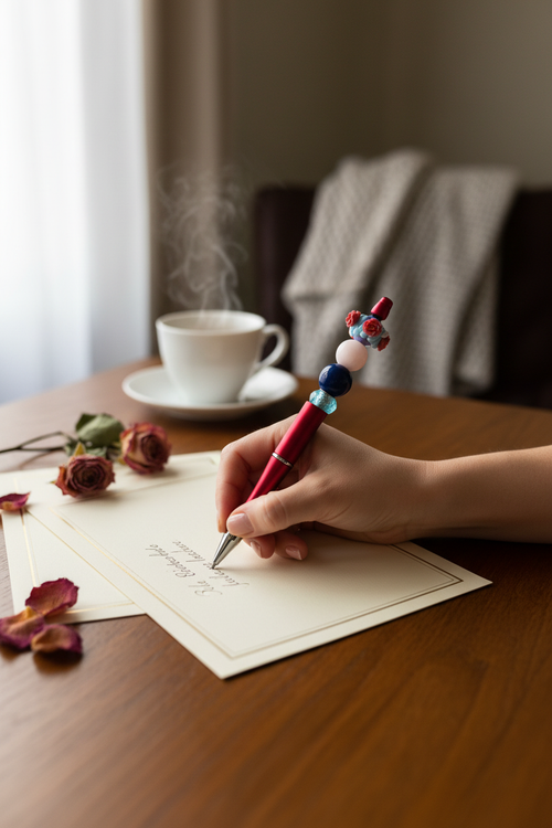 Roses Beaded Pen - Writing a Note